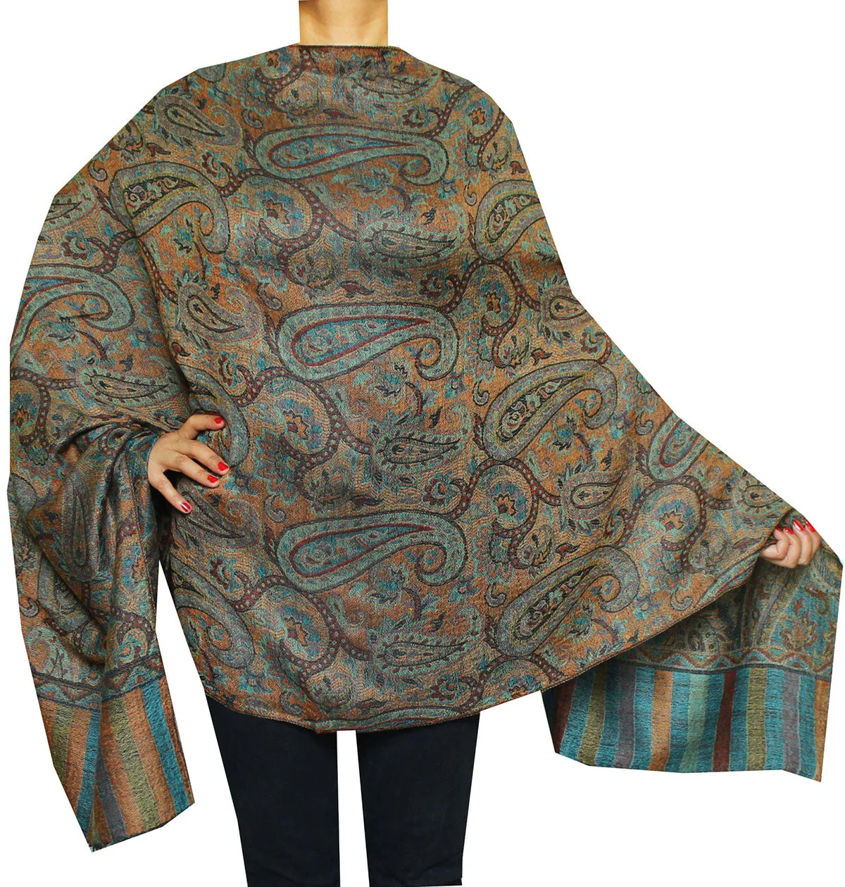 Pure Wool Paisley Shawl Scarves Womens Gift Indian Clothing (80 x 28 inches)