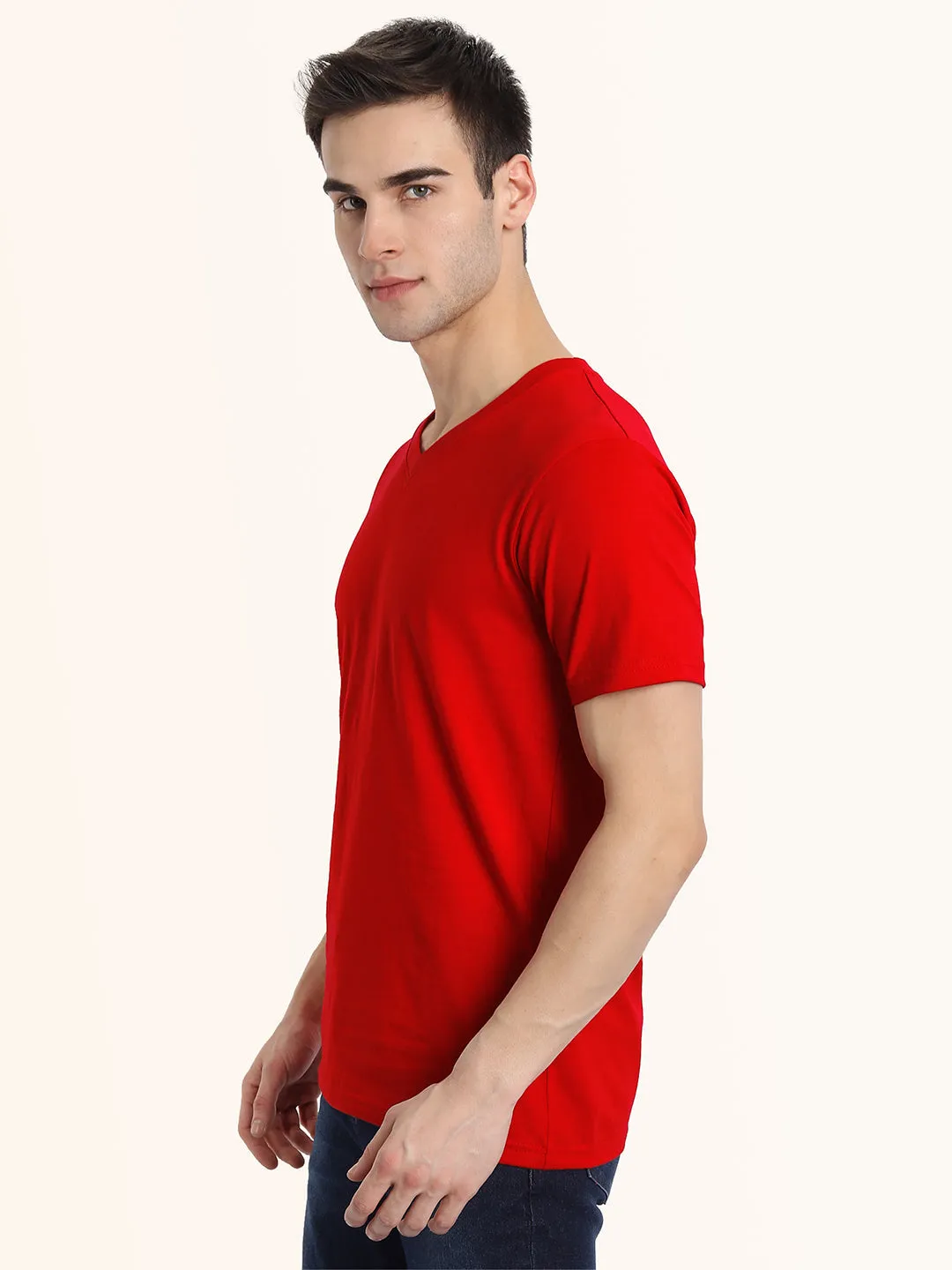 V Neck SHORT SLEEVE T SHIRT - Red