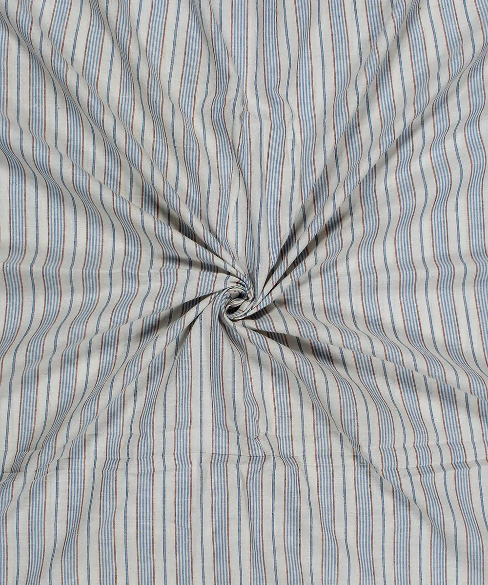 White blue handwoven bengal cotton stripes fabric