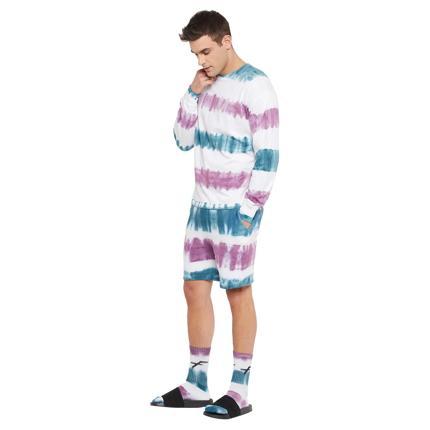 White Striped Ombre Oversized Clothing Set With Matching Socks