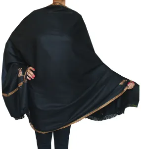 Women's Wool Indian Shawl Hand Embroidered Gift (Black)