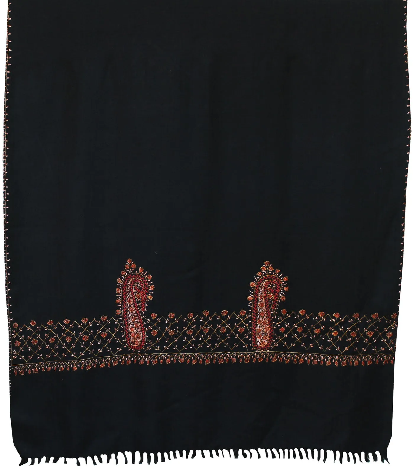 Women's Wool Indian Shawl Hand Embroidered Gift (Black)