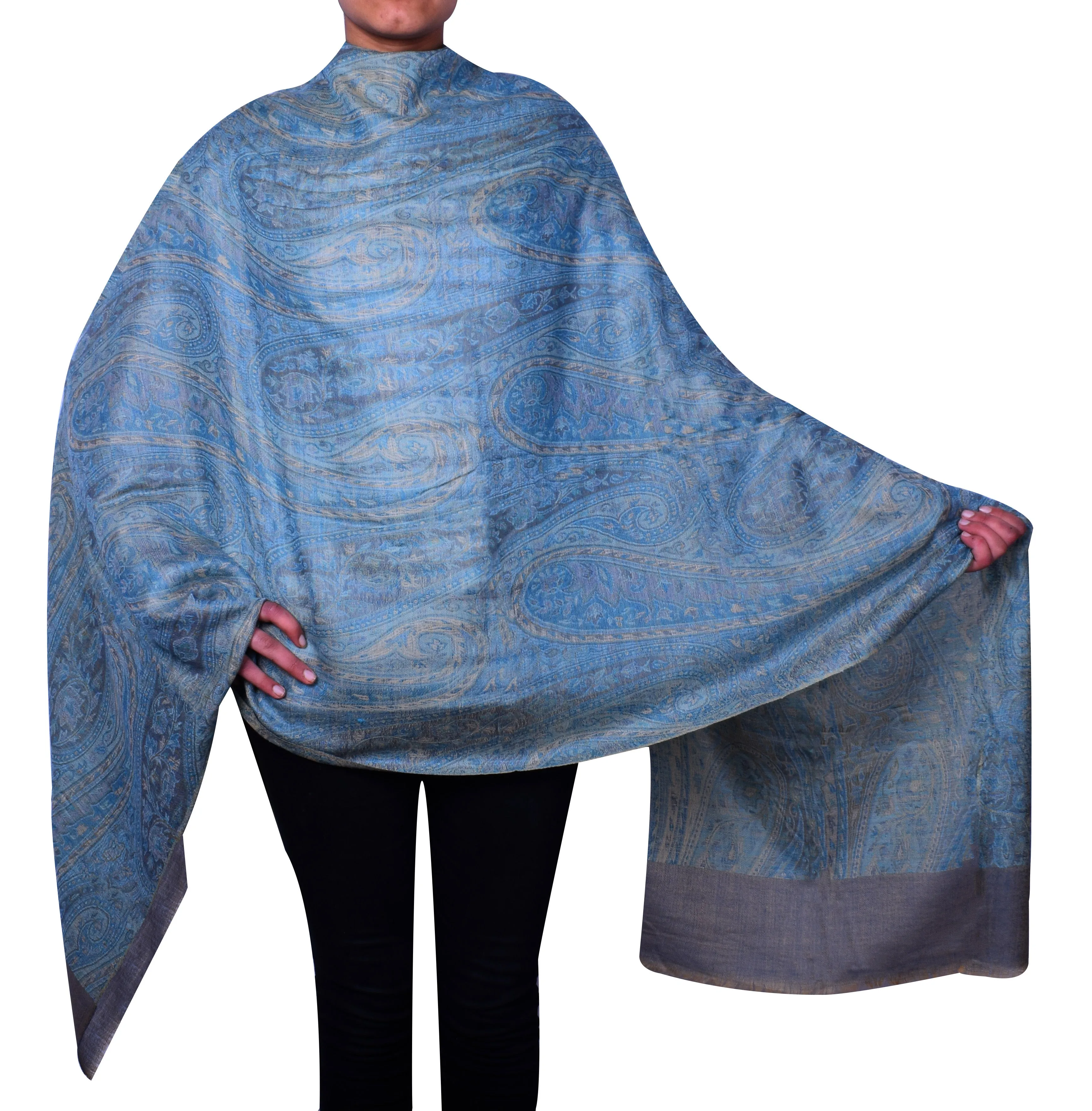 Women's Wool Paisley Shawl Scarves Indian Clothing (80 x 40 inches)