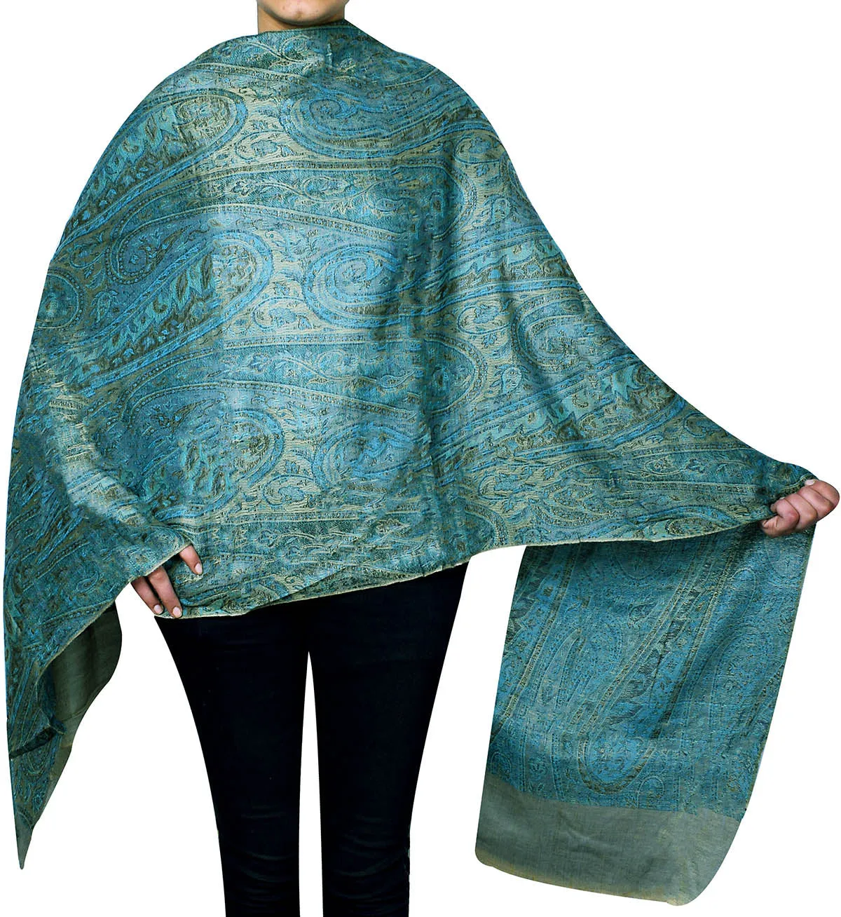 Women's Wool Paisley Shawl Scarves Indian Clothing (80 x 40 inches)