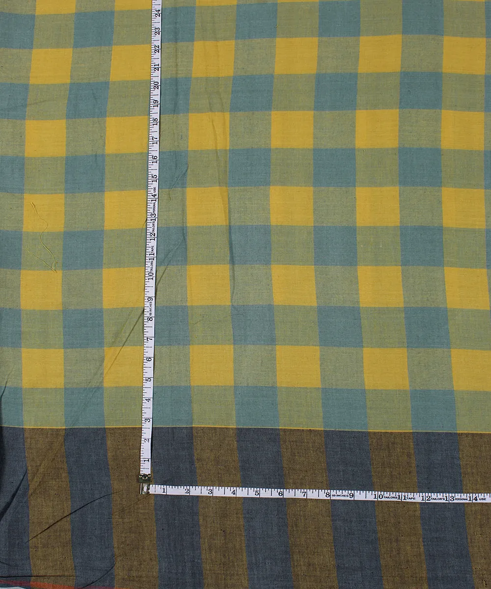 Yellow white handwoven bengal cotton checks fabric