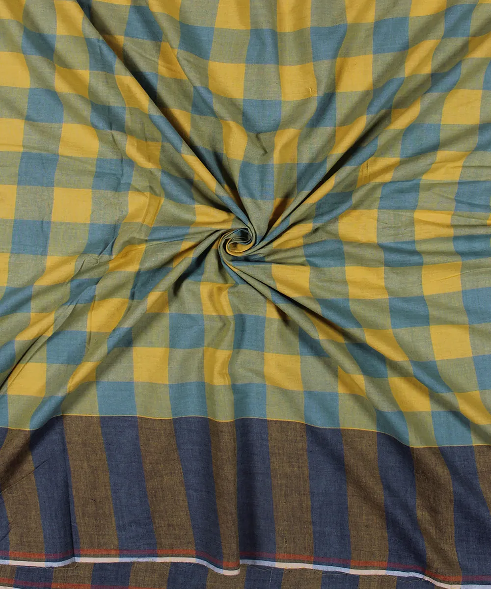 Yellow white handwoven bengal cotton checks fabric