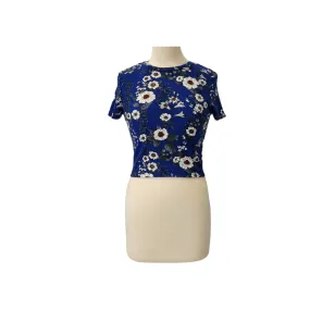 ZARA Blue Floral Printed Fitted Top | Like New |