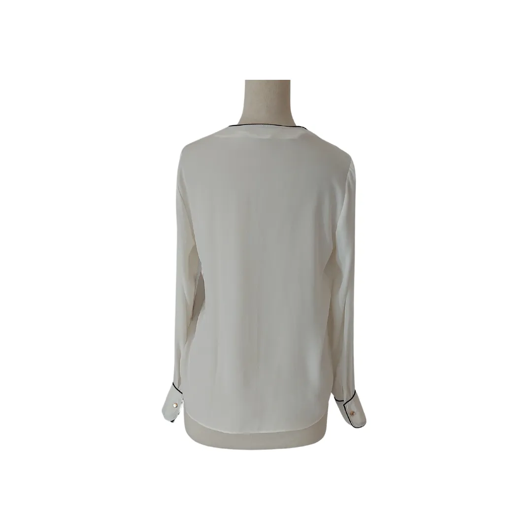 ZARA Cream with Black Piping Flat Collared Blouse | Brand New |