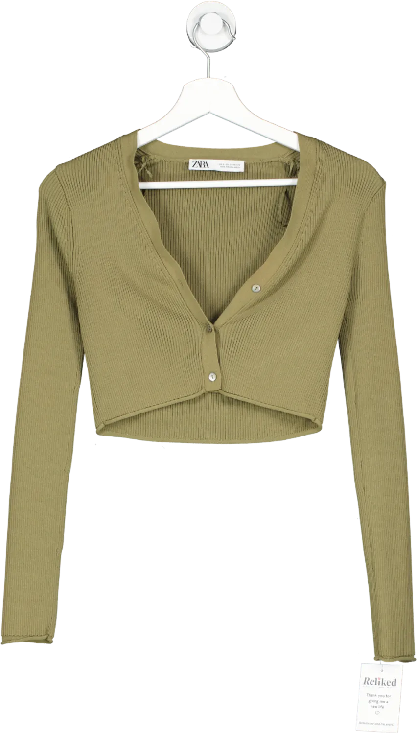 ZARA Green Rib Knit Cardigan UK S